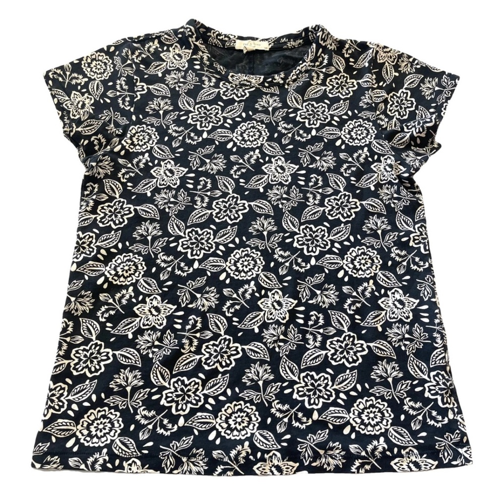 Rag & Bone Women’s 100% Organic Cotton‎ Black and Cream Floral Tshirt SMALL